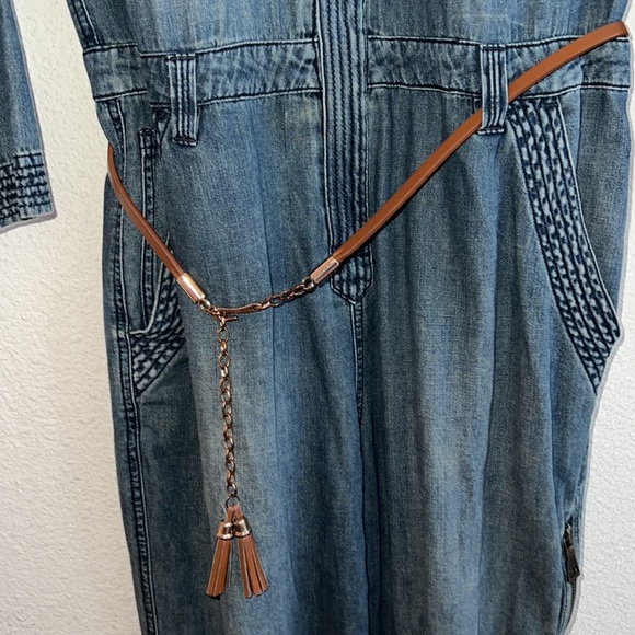 Free People Zipper Front Point Collar Long Sleeve Overall Denim Jumpsuit Size 28 - Picture 10 of 14